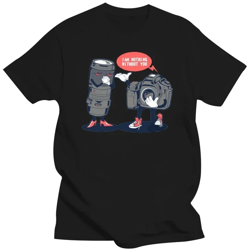 New Arrival Mens Funny Photographer Camera Lens Top Nothing Without You Brand Fashion Tee Shirt Photography T-Shirt  harajuku