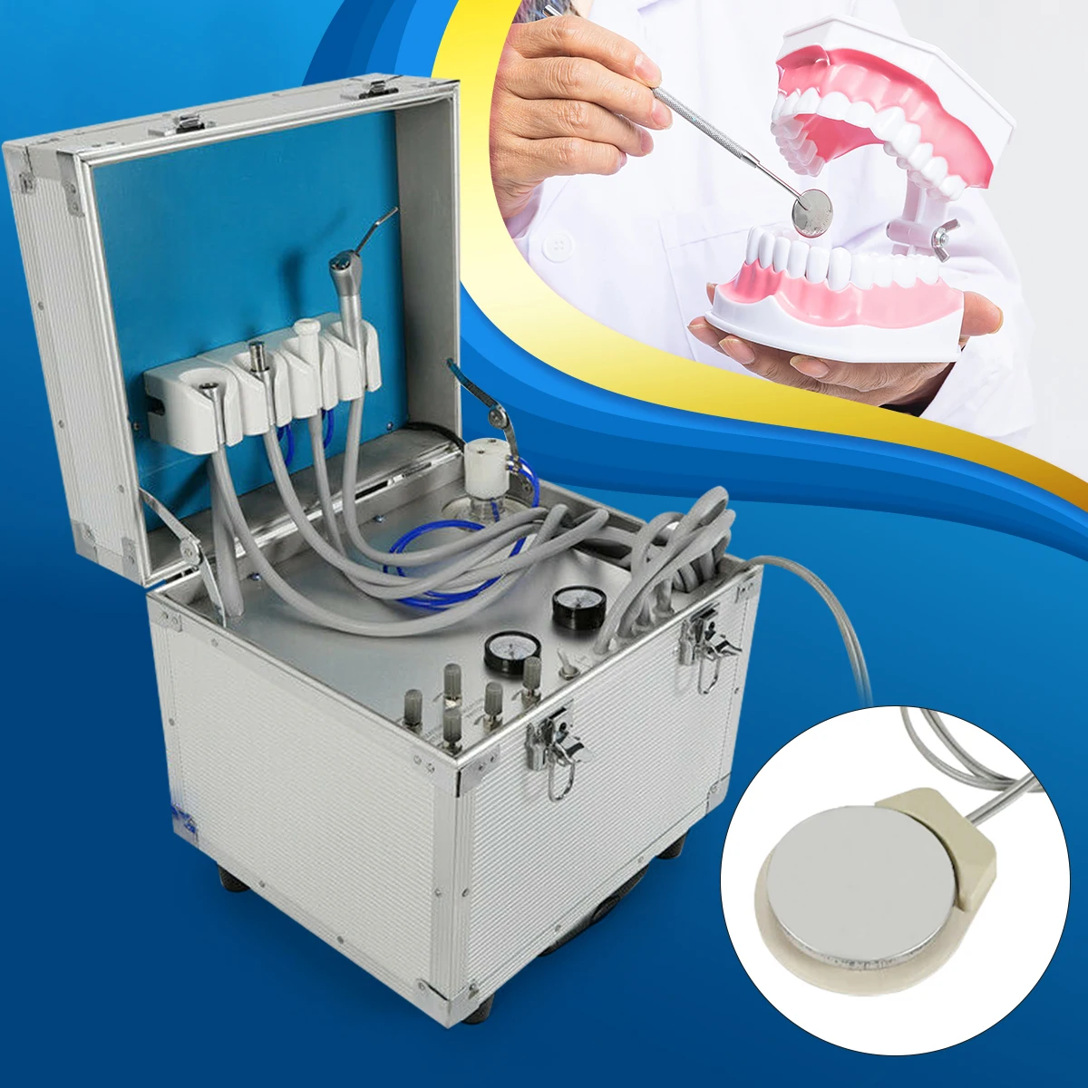 4 Holes Mobile Dental Unit Portable Rolling Case Box with Oilless Air Compresor，Mobile Clinic Dental Equipment