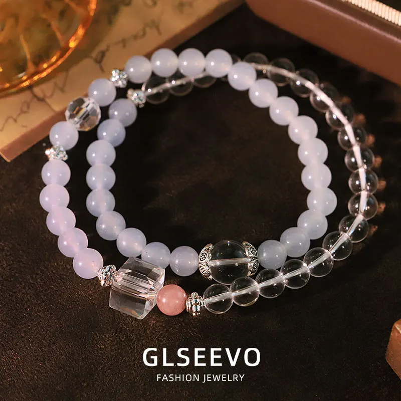 روز كوارتز البحر الأزرق دائرة مزدوجة سوار اليدوية مطاطا سوار مجوهرات هدية للنساء GB1331 #3