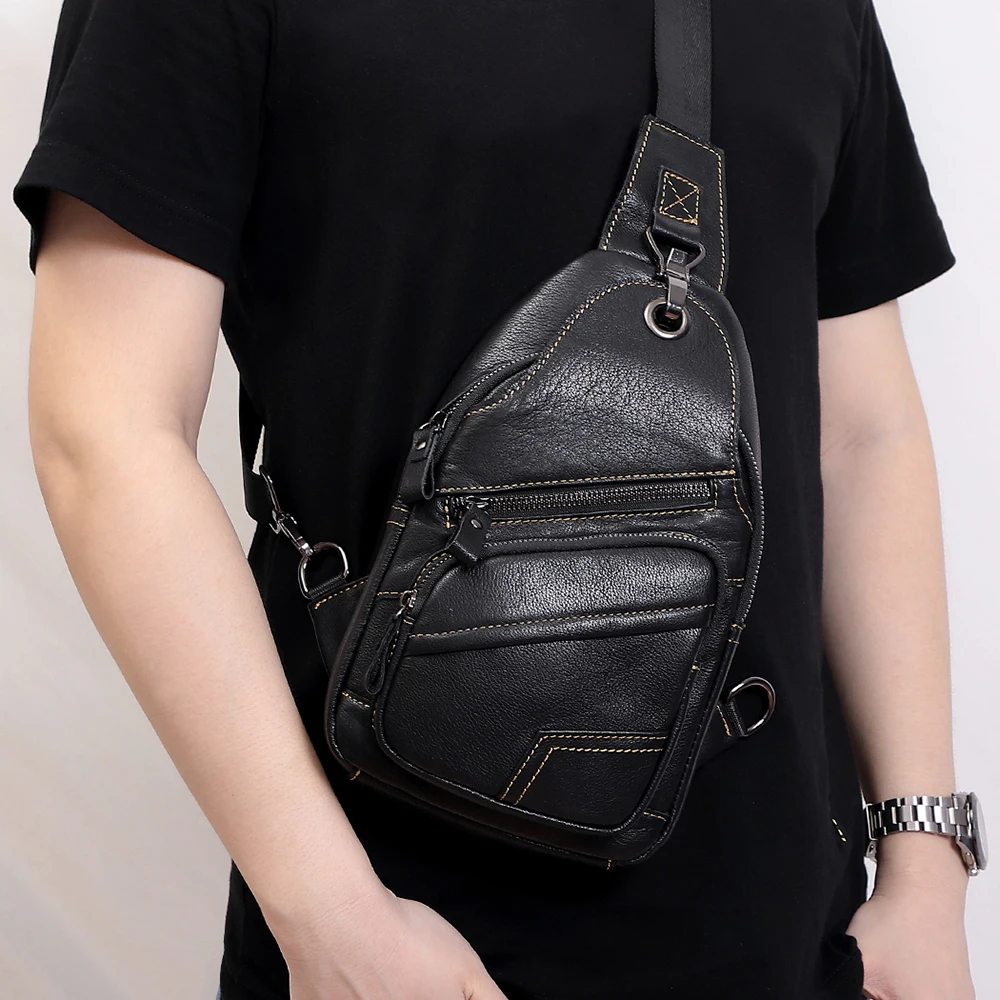 Hot selling men's chest bag outdoor casual leather men's bag large capacity crossbody bag trendy men's small backpack
