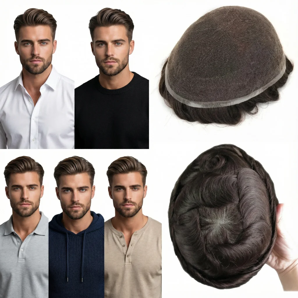 

100% Human Hair Men's Toupee | Full Lace Base Hairpiece, For Daily Use & Quick Fix Wig