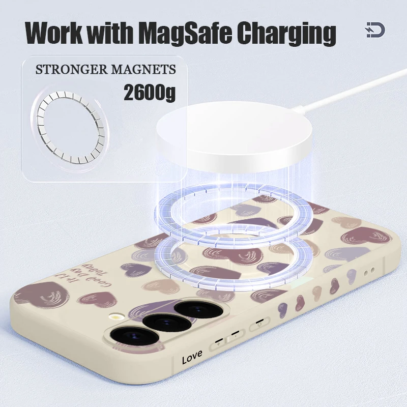Love Heart Case For Samsung Galaxy S26 S25 S24 S23 S22 S21 Ultra Plus S25 S24 FE Magnetic For Magsafe Wireless Charge Soft Cover