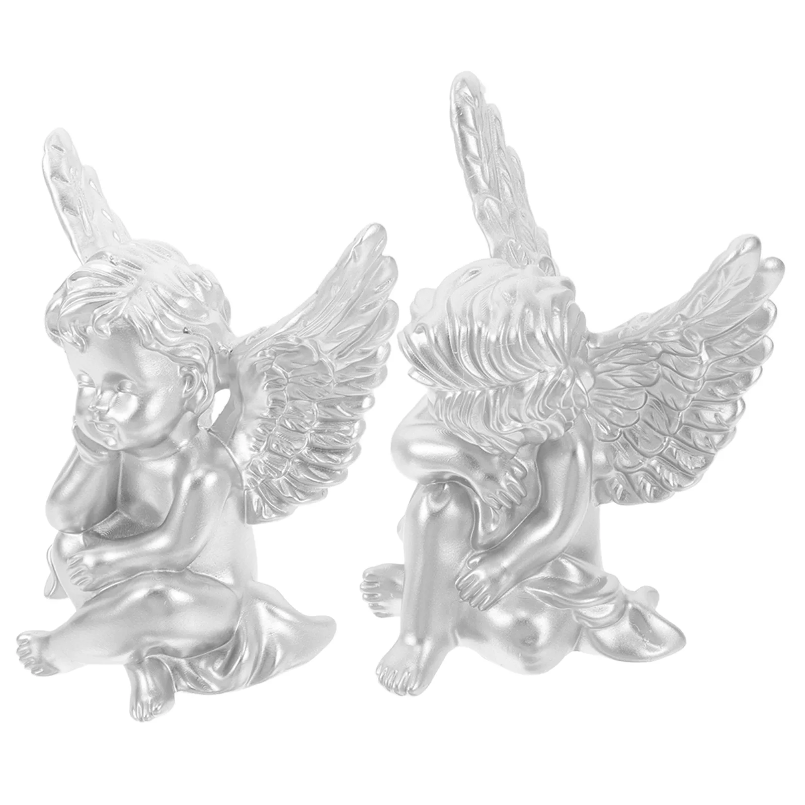 

2pcs Angel Statue Resin Handcarved Indoor Home Decor Elegant Cherub Living Room Bedroom Office Small Statue Memorial Gift