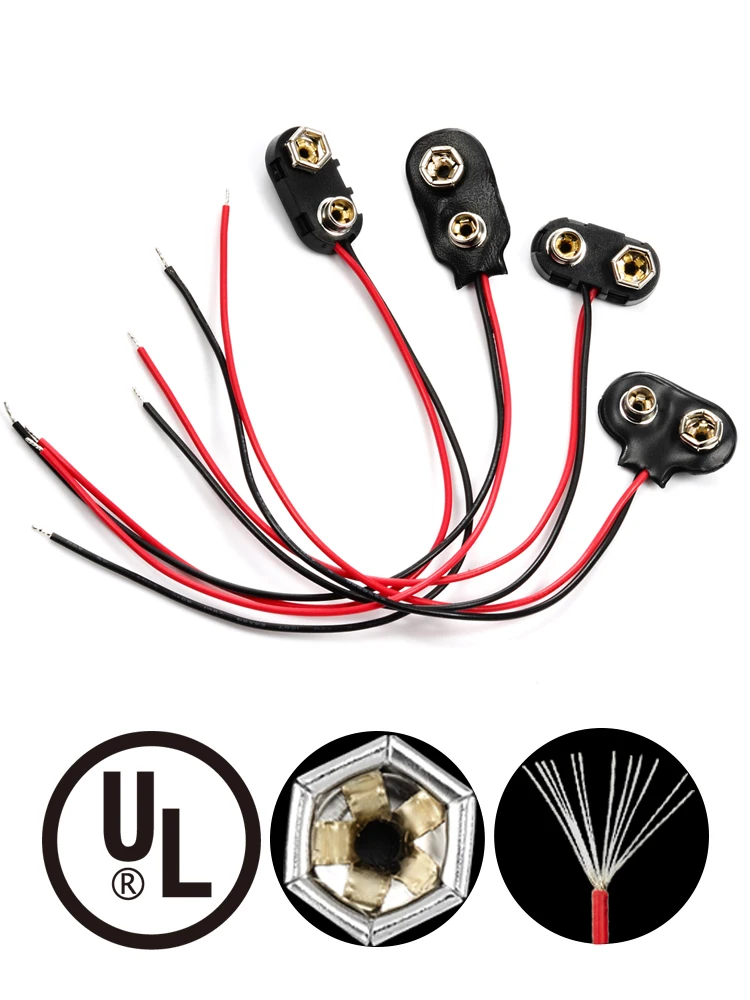 Connecteur d'alimentation de batterie 9V, adaptateur à Clip, type T, fil 9 V, 15cm, 24awg, câble de support, prise de plomb, boucle de prise, 10/20 pièces