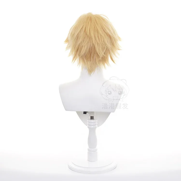 Peruka Cosplay Denji Chainsaw Man Złote Krótkie Włosy Męskie Kostium na Comic Con Sceniczny Akcesoria Imprezowe Przebranie Peruki