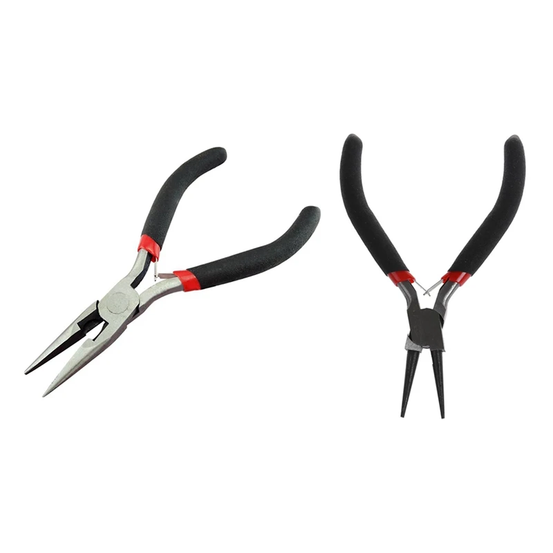 1 Pcs Round Nose Pliers Hobby Craft Beading Black & 1 Pcs Handy Pliers DIY Tool Needle Nose No Tooth