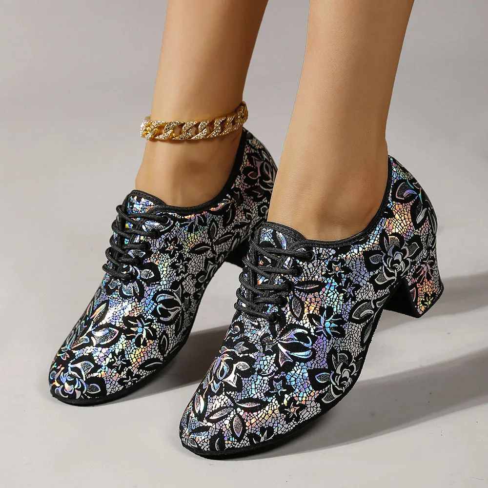 New Shiny Ladies Latin Dance Shoes Women Professional Ballroom Dancing Shoes Woman Print Modern Dance Shoes Women Practice Shoes