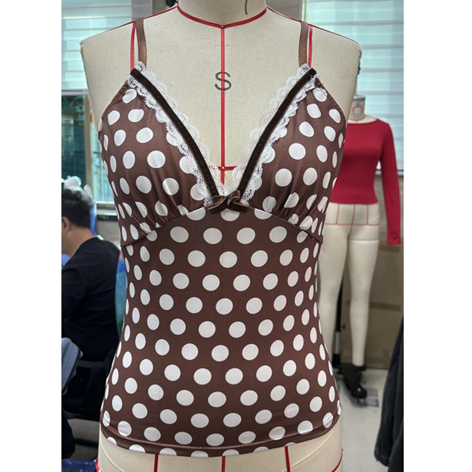 Womens Y2k Stay Cool and Stylish with Our Light Brown Polka Dot Lace Tank Tops Perfect for Summer Camis