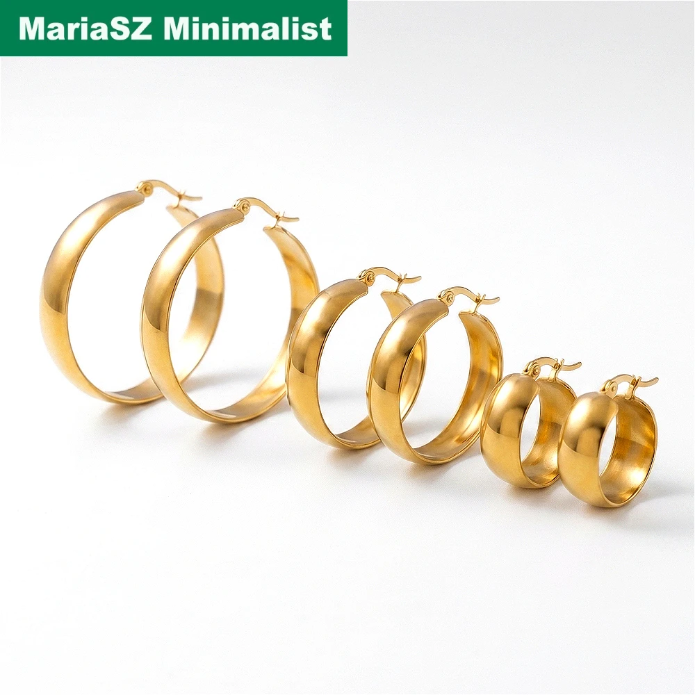 20/30/40mm Minimalist Chunky Large Stainless Steel Hoop Earrings For Women Gold Color Statement Bold Chic Huggie Hoops Jewelry