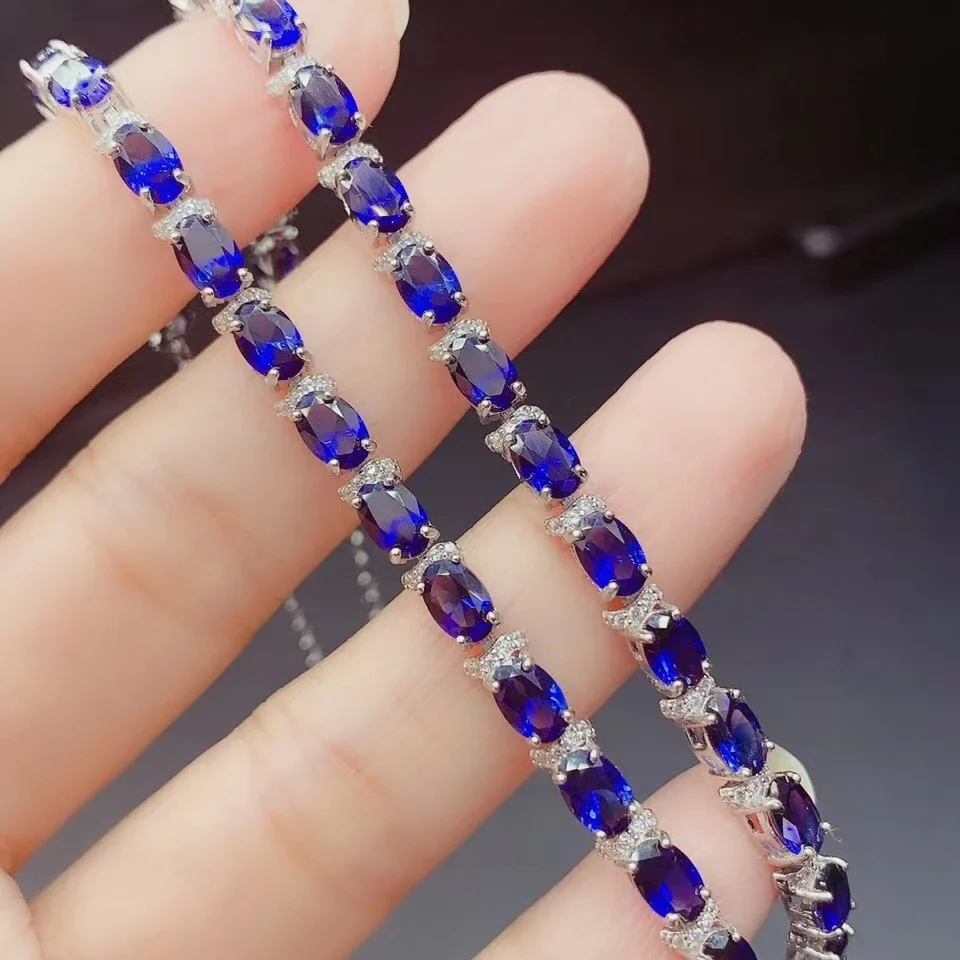 Natural Sapphire Bracelet 925 Sterling Silver Blue Sapphire Bracelet Women\'s High Wedding Jewelry