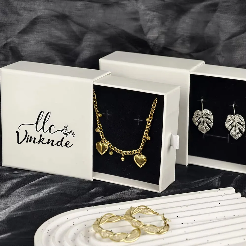 

24Pack Bulk Pull-Out Bracelet Gift Box 9x9x2.5cm Paper Drawer Boxes Customized Logo Jewelry Card Case Storage for Rings Earrings