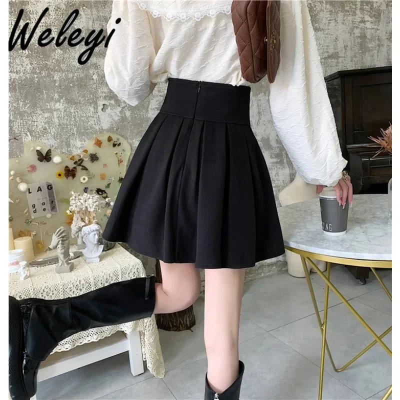 Japanese Style Sweet High Waisted Fishbone Skirt Classic 2024 Spring New Women's College Belly Tightening A-line Short Skirts