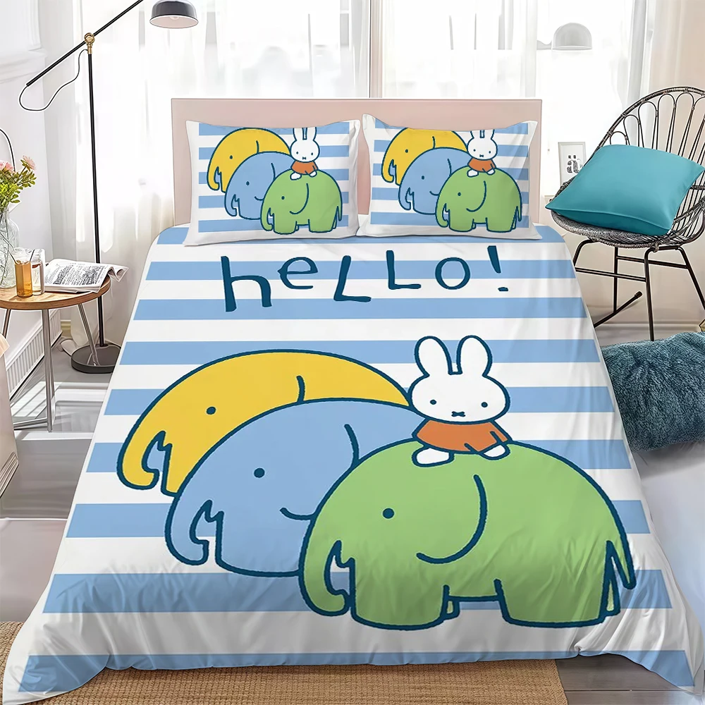 Kawaii M-Miffy Duvet Cover Set Home Style Bedding Soft Laundry Cotton Bed 3 Piece Set Student Dormitory Gift