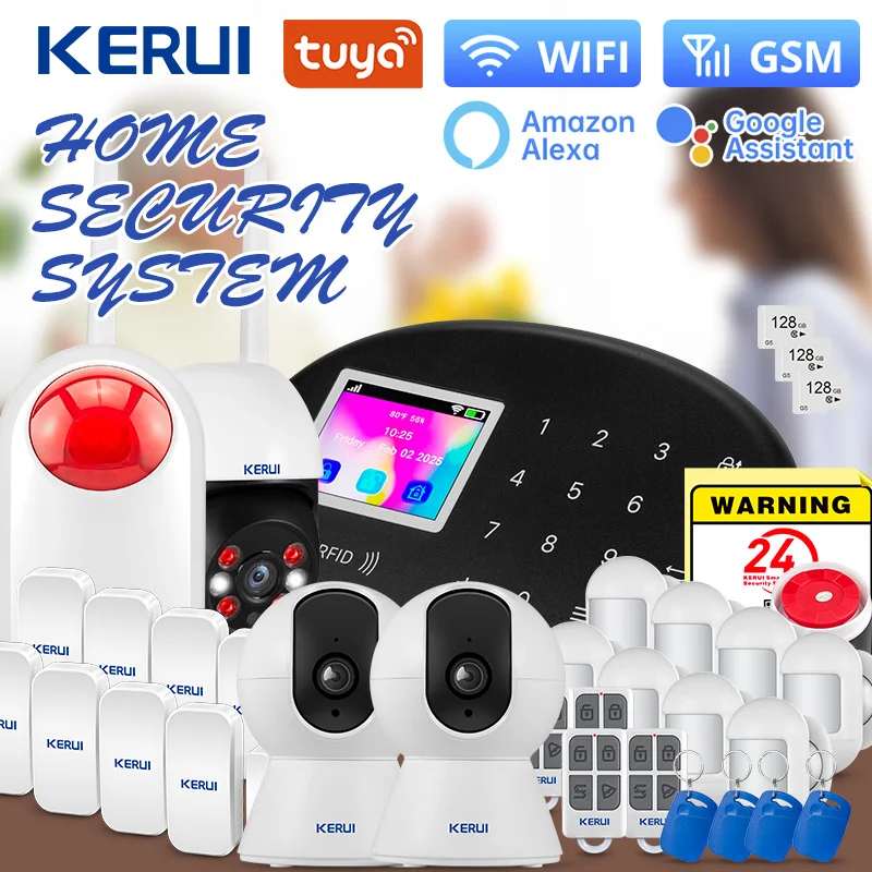 KERUI W202 Home Security Alarm System Kit with PIR Sensor WiFi GSM Tuya Smart Life Burglar Alarm 433MHz Door/Window Sensor