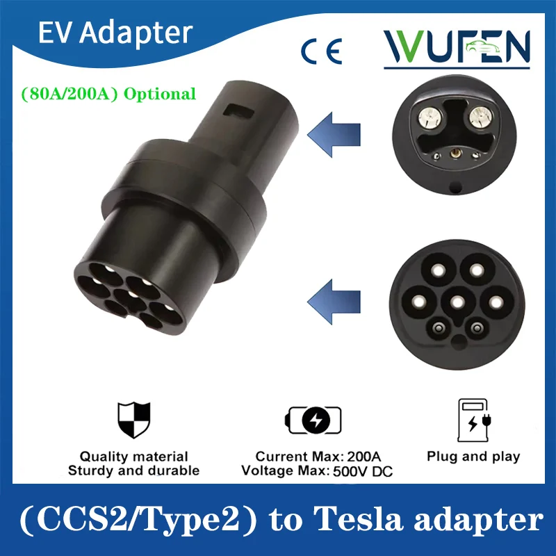 

WUFEN Type 2 to Tesla EV Adapter Convertor AC 250V/80A DC 500V/200A Charging Converter Adaptor for Tesla Model 3 X Y S