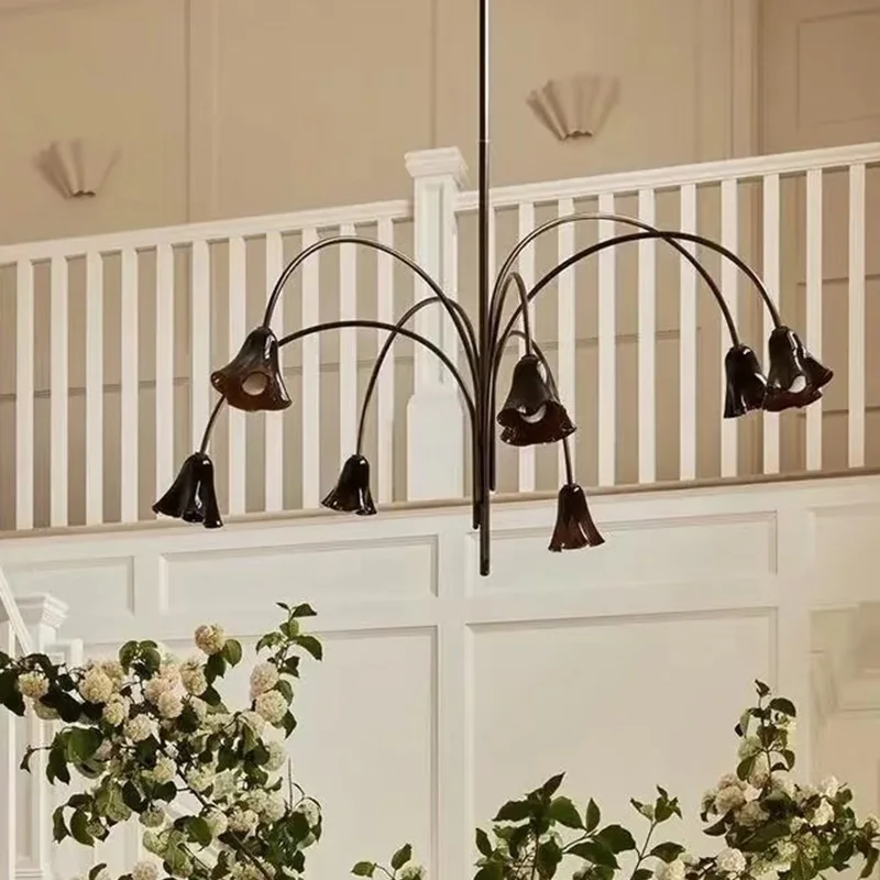 

2025 New Murano Glass Floral Chandelier Metal Brass Nickel Black Finish Dimmable Ceilings Lustre Pendant Lamp