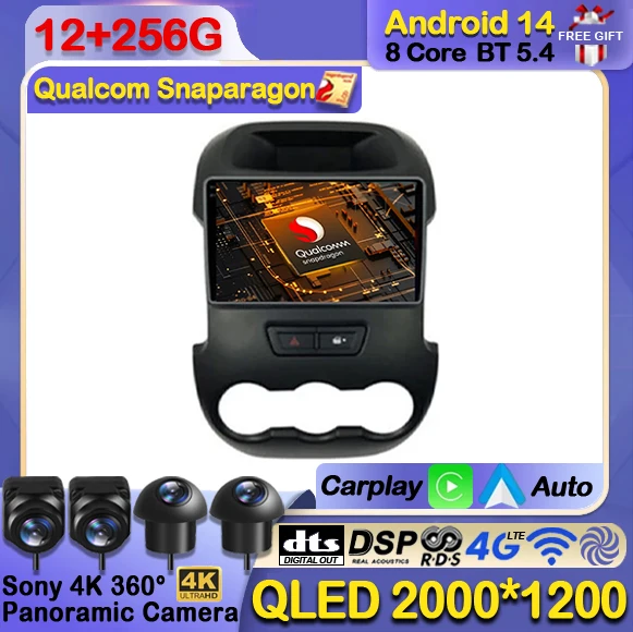 Android 14 Car Radio For Ford Ranger F250 2011 - 2015 Multimedia Serero Video Player GPS Navigation CarPlay Auto 4G WIFI QLED BT