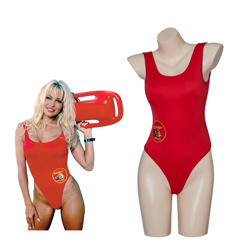 Pam & Tommy-disfraz de Pamela Anderson para mujer, traje de baño Sexy, mono rojo, estilo Baywatch, ropa de playa, traje de baño Sexy