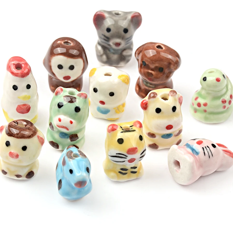 

5pcs Cute Hand-painted Animal 12 Chinese Zodiac Ceramic Beads DIY Loose Beads For Jewelry Making Bracelet Accessories
