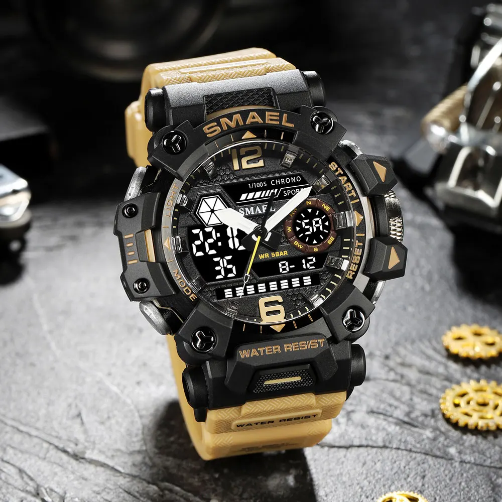 SMAEL Brand Outdoor Sport Men\'s Watch Digital-Analog Dual Display Quartz Waterproof Wristwatches for Male Clock Youth Stopwatch