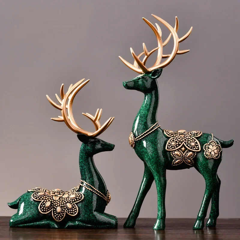 Luxury Large Deer Resin Sculpture Desktop Book Nook Home Office Art Decoration Figurines Vintage Living Room Decoration