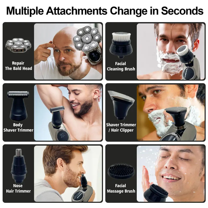 9 Blades Multi Grooming Kit Digital Display Electric Shaver Hair Trimmer Beard Rlectric Razor Wet Dry Men Facial Shaving Machine