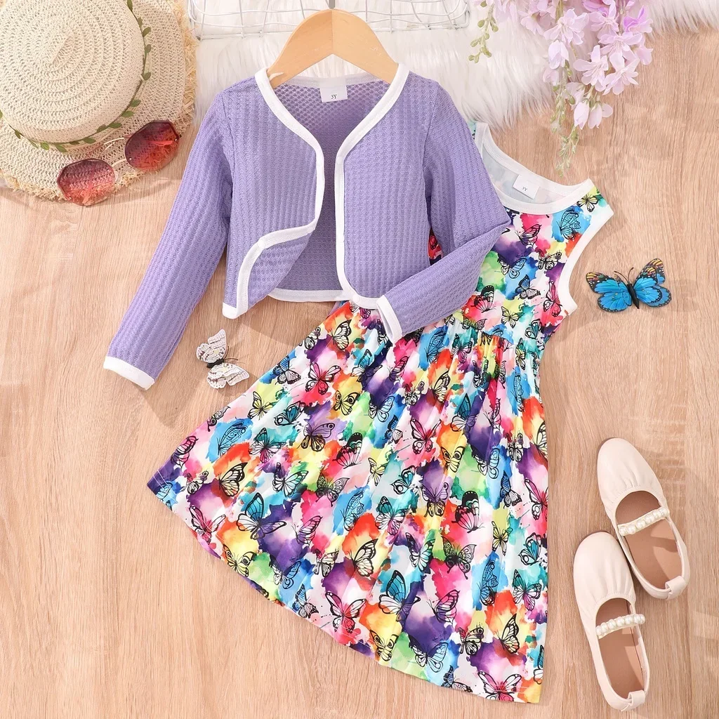 2024 Kids Girl Clothes Set Girl Dress Autumn Winter Long Sleeve Shirt + Dress 2PCS Sets Children  Fashion Clothes 3 5 6 7 Years