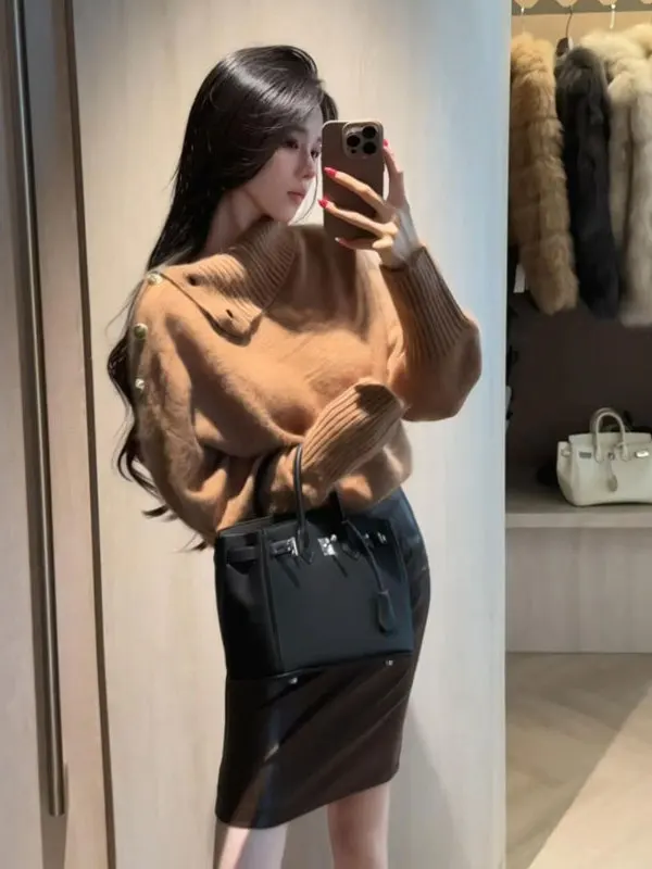 

Korean Sle Lazy Faion Long Sve Knitted Sweater Women's Loose Fit Crew Ne Casual Comfortable Cotton Top