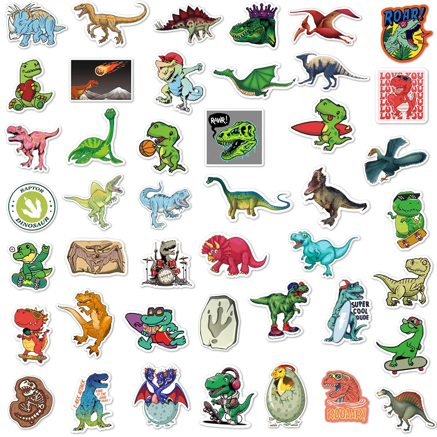 50/75/150/200pcs Cartoon Dinosaur Stickers for Boys DIY Laptop Suitcase Skateboard Car Waterproof Animals Stickers Pack for Kids