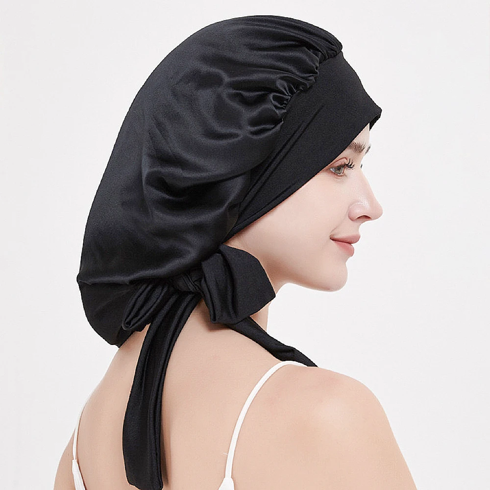 100% Pure Mulberry Silk Bonnet Sleeping Cap for Women Sleeping Hats Hair Bands Adjustable With Wide Elastics Headwrap 19 Momme