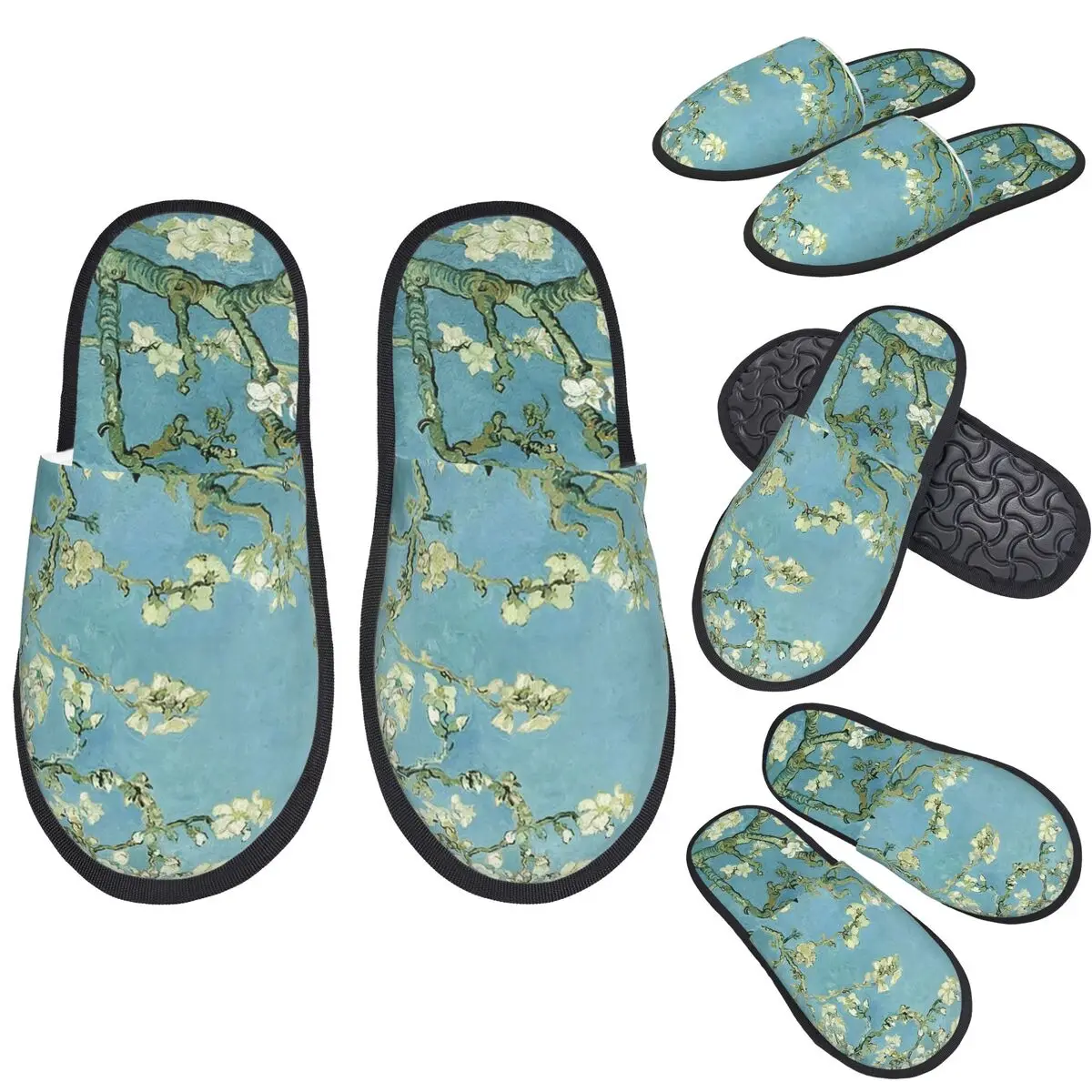 

Custom Van Gogh Almond Tree Slippers Memory Foam Warm Soft Women House Slipper Indoor Cozy Shoes