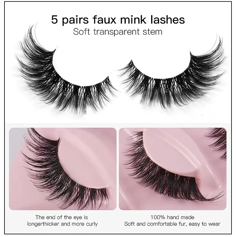 Hot Selling Makeup 5 Pairs Cat Eye Lashes Faux Eyelashes Eye Elongated False Eyelashes