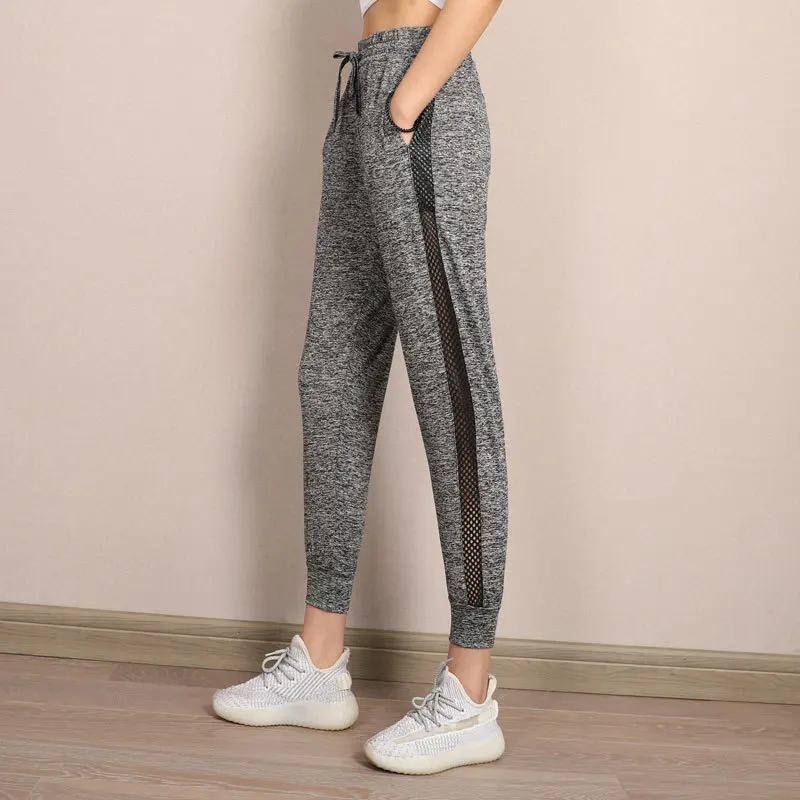 

Women Summer Running Pants Exercise Fitness Joggers Sweatpants Elastic Waist Mesh Side Hollow Out Harem Pants Casual Streetwear