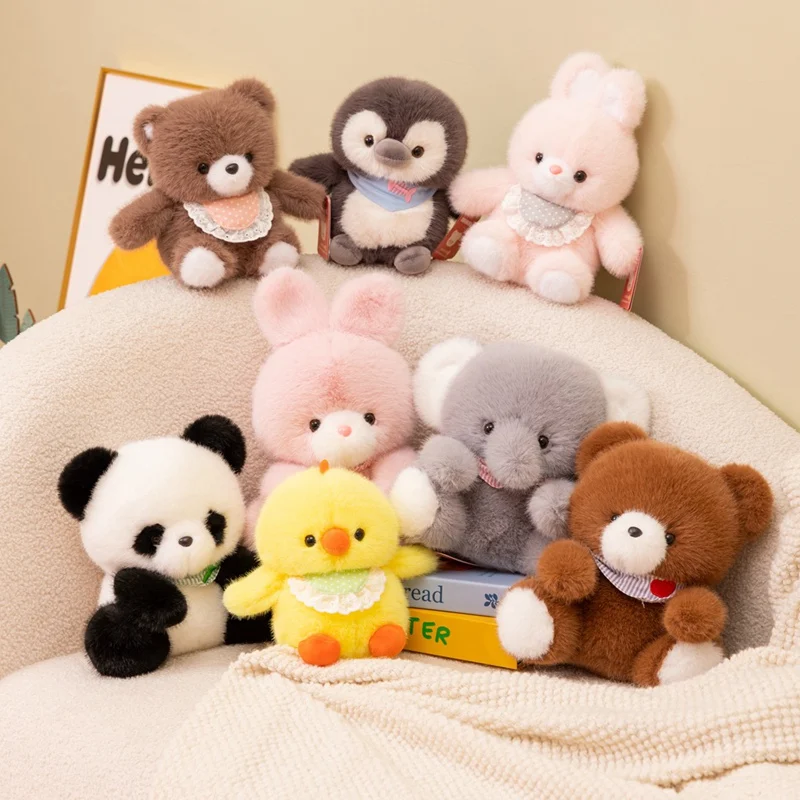 

Kawaii Cat Plush Toy Anime Stuffed Animals Kitten Bears with Bib Plushies Doll Cartoon Panda Soft Kids Toys for Girls Gift Decor