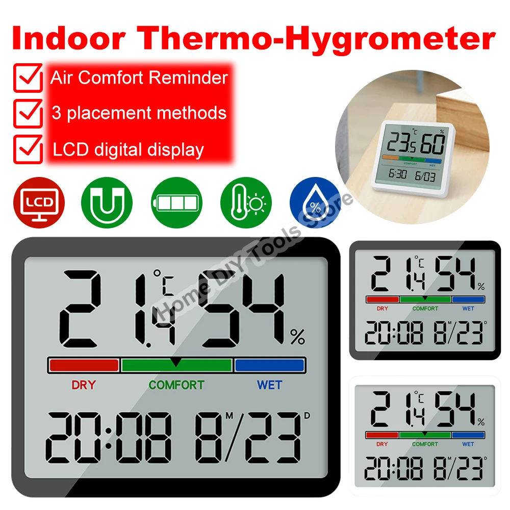 

Electronic Clock Home Indoor Temperature Humidity Meter LCD Digital Thermometers Hygrometer Sensor Gauge Weather Station