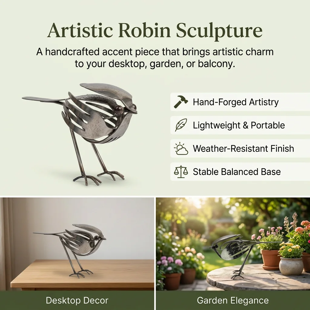1pc Metal Art Sculpture Hand-Forged Alloy for Home Office Decor Abstract Robin Bird Ornament Stable Base Modern Desk Gift