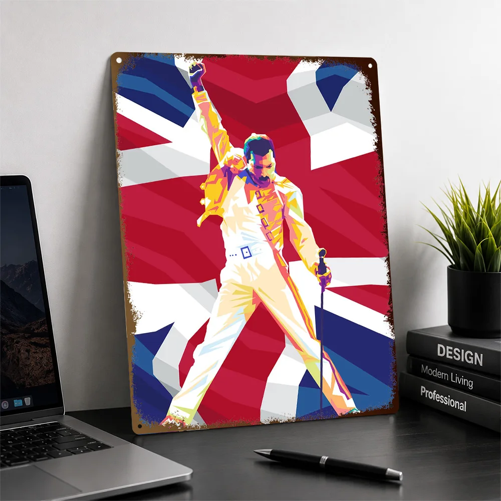 Freddie Mercury UK Pop Textured Metal Poster Geometric Wall Art For Listening Room Personalized Aluminum Sign Housewarming Gift