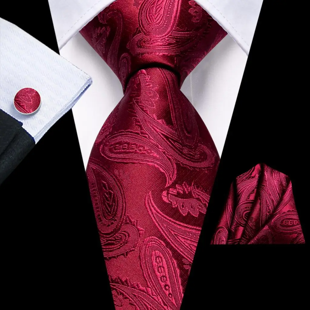 

Burgundy Paisley Silk Wedding Tie For Tall Men Extra Long 178CM*9CM Necktie Handky Cufflink Fashion Business Hi-Tie Designer