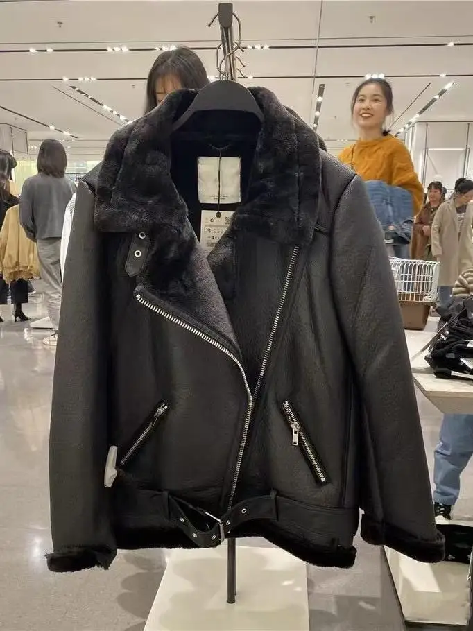 معطف دراجة نارية مزدوج الجوانب Sle Thiened طويل Sve Jaet معطف نسائي شتوي ملابس خارجية من ألياف البوليستر بسحاب للإغلاق