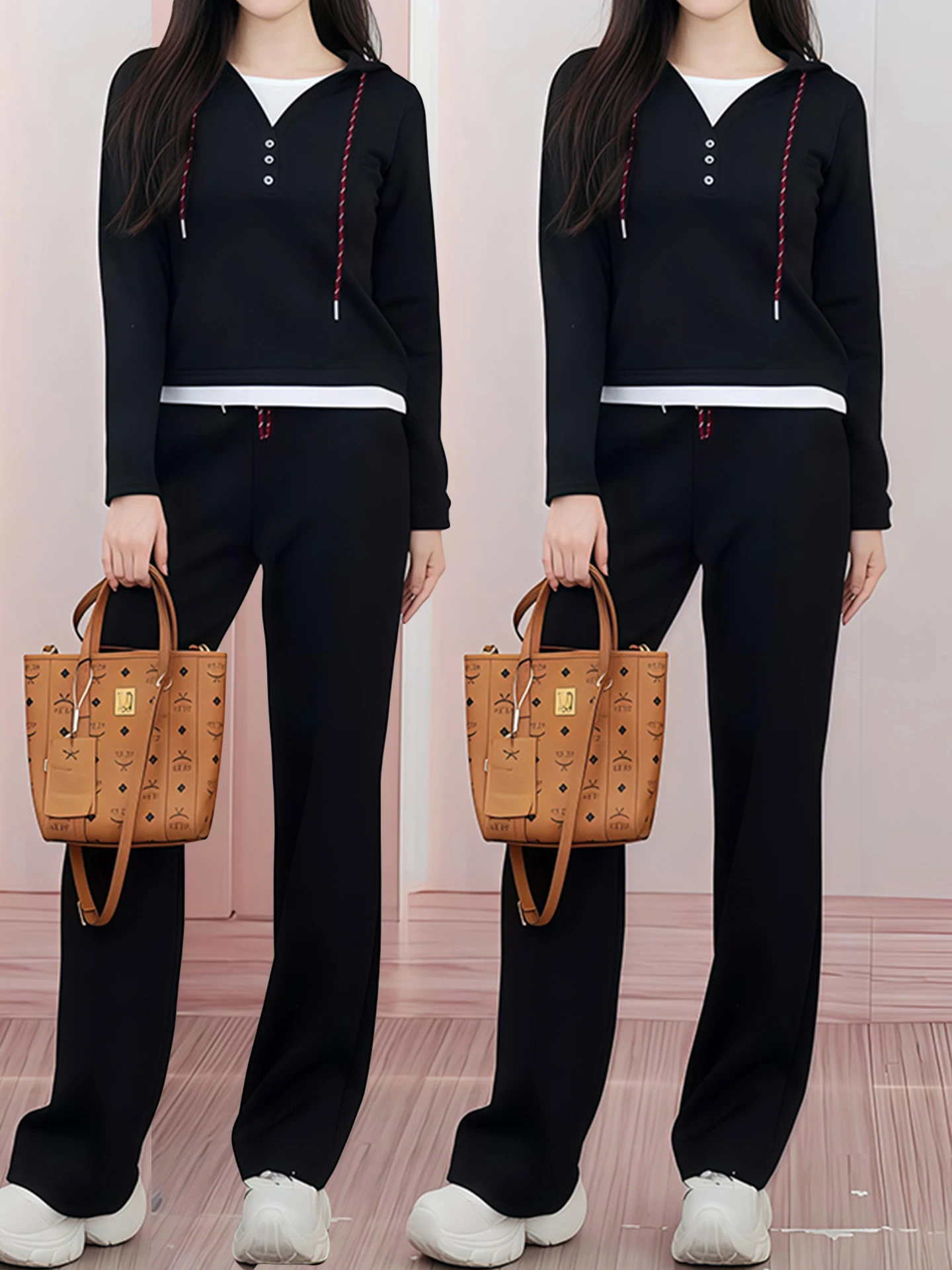 

Модный повседневный спортивный костюм для женщин: простой дизайн, топ и широкие брюки, комплект из двух предметов, осенняя новинка, дышащий хлопок