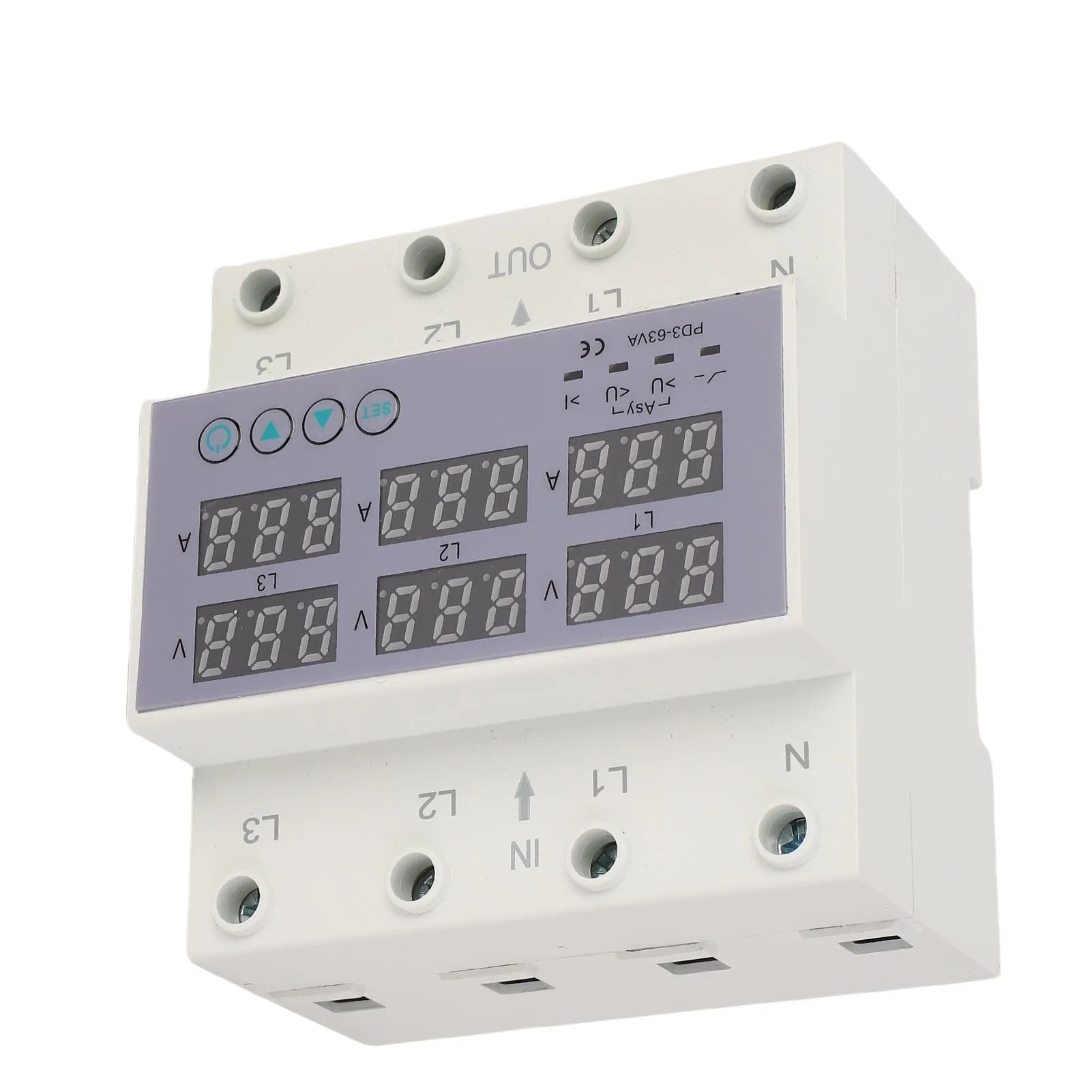 Pelindung Tegangan dan Arus 3 Fase DIN Rail Voltmeter Ammeter Pelindung Tegangan Lebih Arus Lebih Otomatis AC230-300V