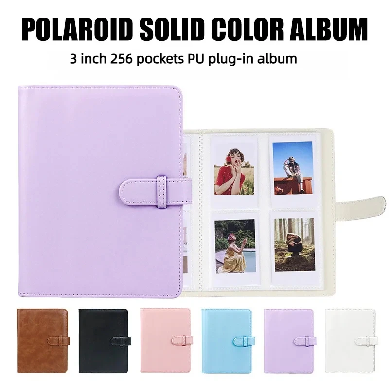 256 Photos Polaroid Album, 3 Inch - PU Leather Cover, Fits Fujifilm Instax Mini Film, Cards, Tickets - Multiple Colors