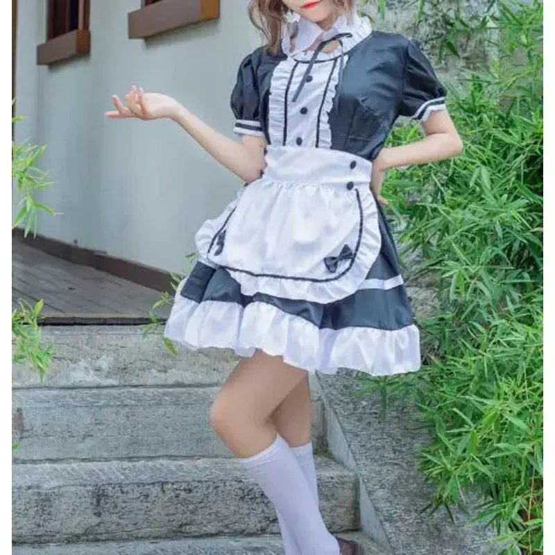 男性と女性のための日本のメイド服,長いアニメドレス,黒と白のドレス,ロリータドレス,コスプレ衣装,カフェエプロン,2022