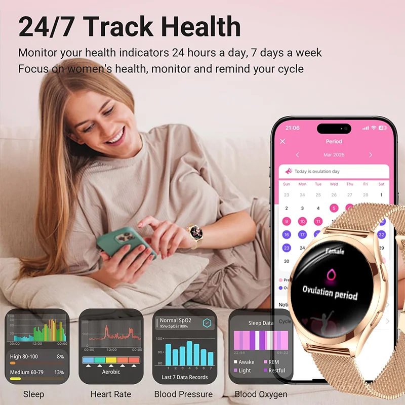 2025 Smart watch Ladies Full touch Screen Sports Fitness watch IP68 waterproof Bluetooth Call For Android iOS Smart watch Female