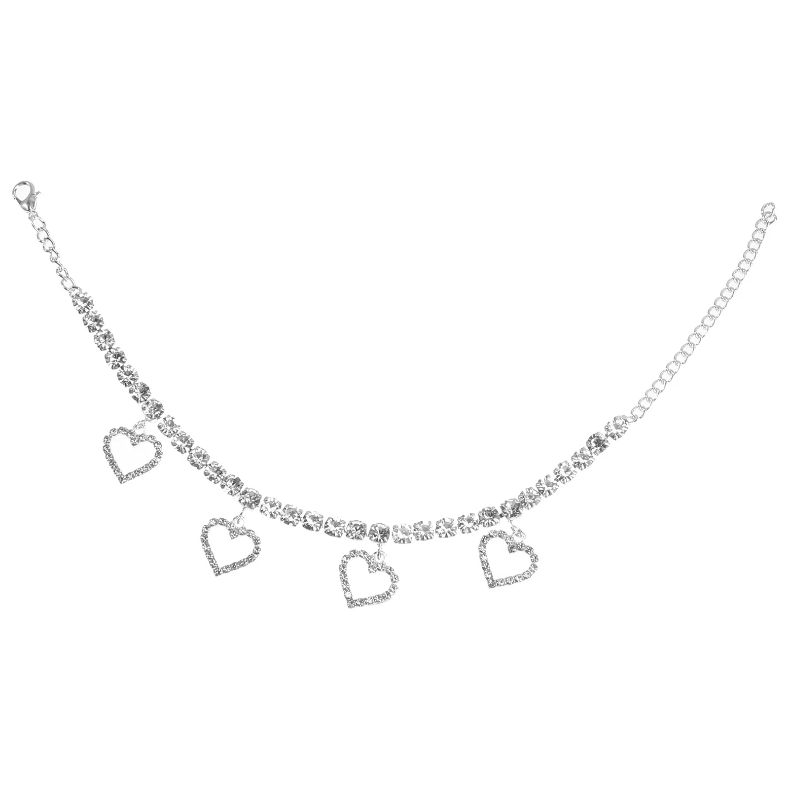 

Exquisite Anklet Heart-Shaped Pendant Rhinestone Decorative Foot Chain All-Match Fashion Jewelry for Women Girls Beach Wear