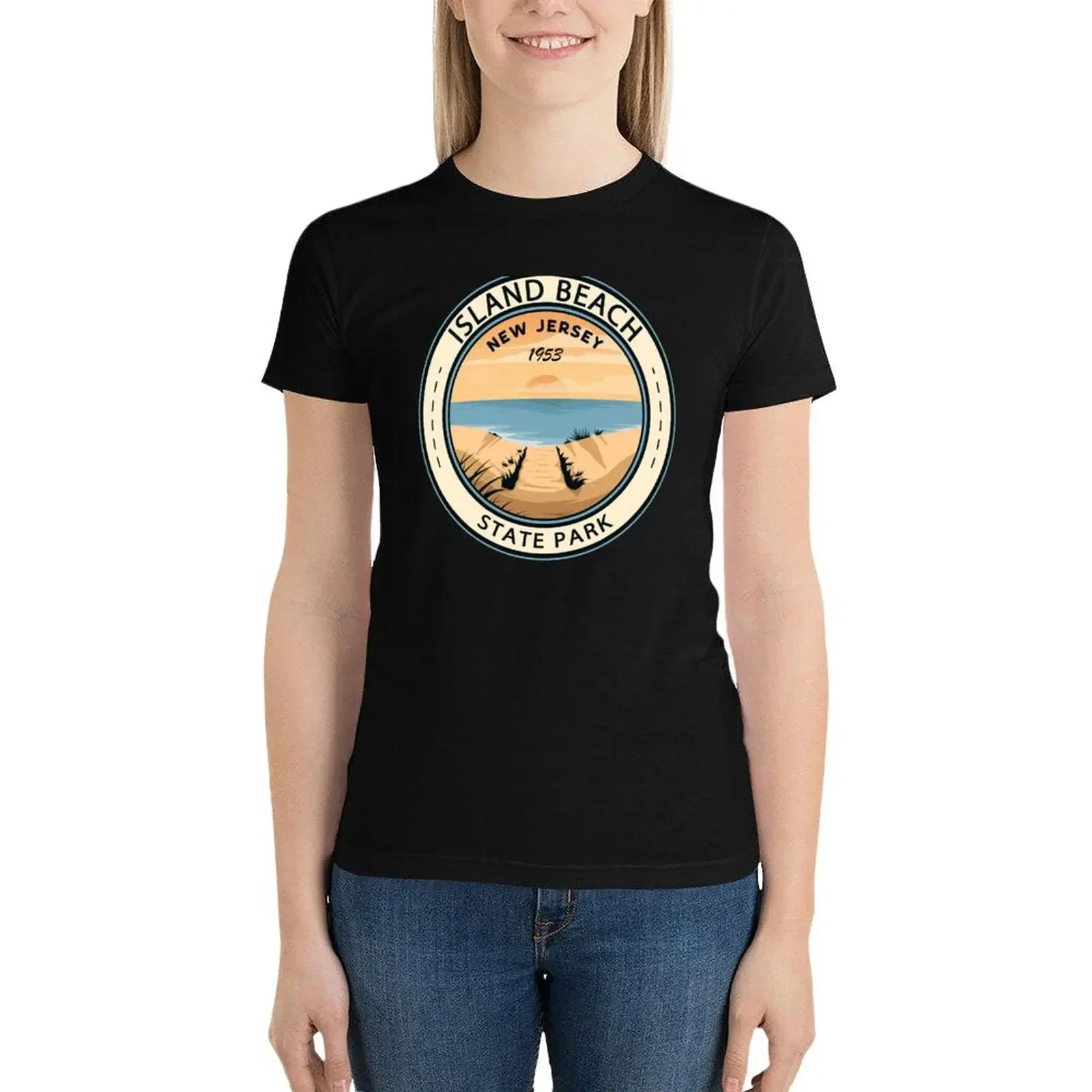 Island Beach State Park New Jersey Badge t-shirt grafica abbigliamento estetico magliette grafiche da donna