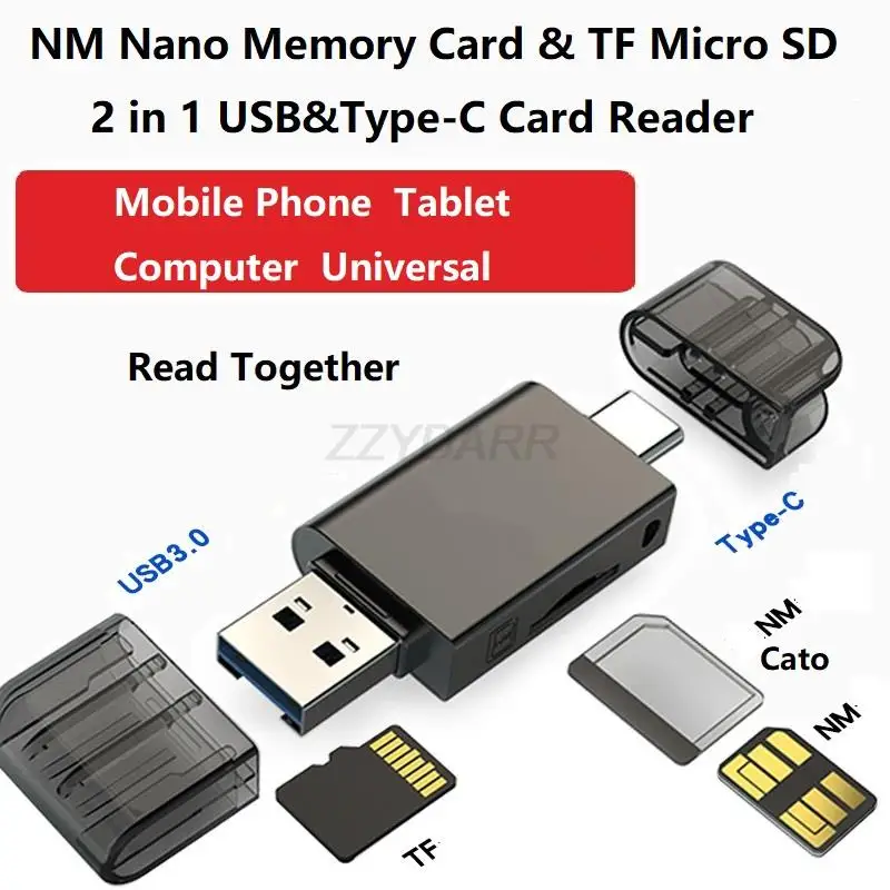 USB Type C NM Card Reader 2 in 1 Nano Memory Card & TF Micro SD Card Reader for Huawei Nova Honor& Laptop Bidirectional Transfer