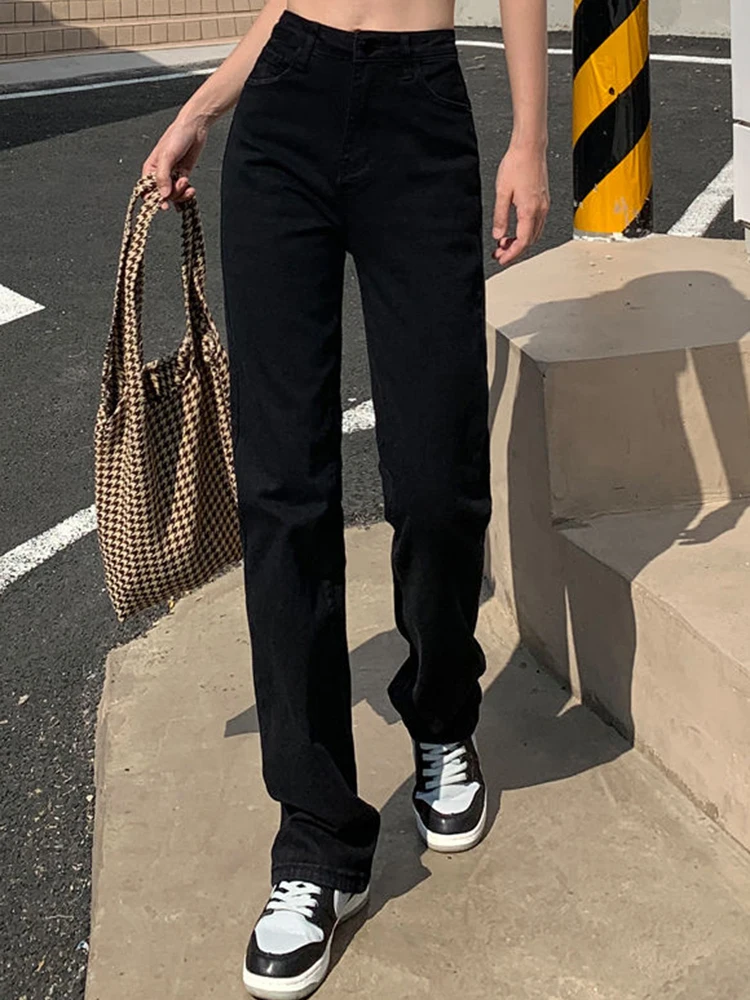 

Ins Lady Vintage High Waist Jeans Woman High Street Loose Straight Fit Pants Girls Black Gothic Skater Denim Narrow Leg Trousers