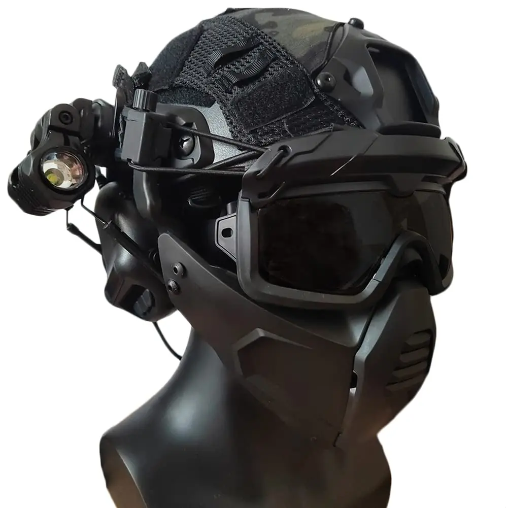 FAST Helmet Set, with Airsoft Mask and Goggles, Sound Pickup and Noise Canceling Headphones, Flashlight & Helmet Cover