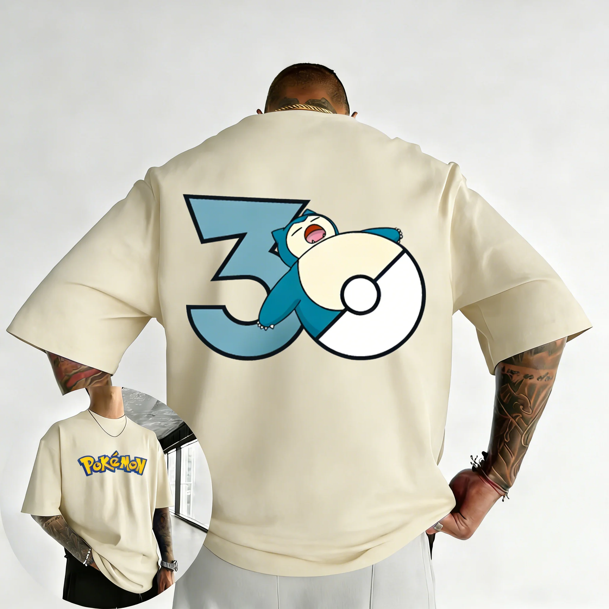 2026 Pokémon 30th Anniversary Snorlax Bedrucktes T-Shirt – Sommerliches, trendiges, locker sitzendes Y2K Kurzarm-Oberteil für Herren und Damen – Detail 11
